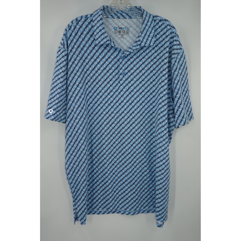 IBKUL‎ Polo Shirt Mens 2XL Blue Geometric UPF 50+ Quick Dry Golf Performance